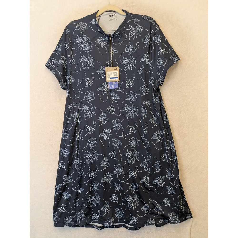 Puma Women's Size XL Cloudspun Pollinator Dress‎ Navy Blue Bee Floral